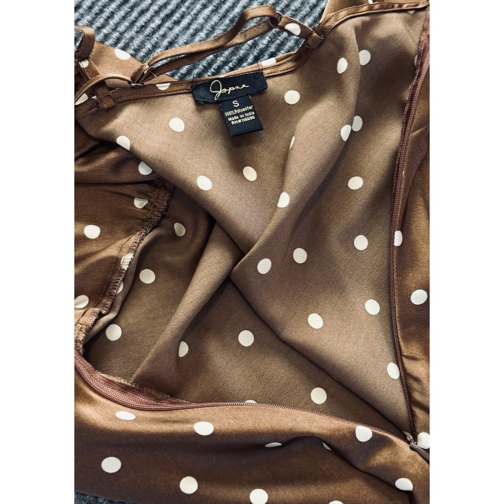 Vintage Japna Y2K Brown Polka Dot Slip Dress Satin Midi S Babydoll Grunge Forest - Picture 9 of 12